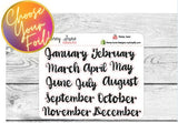FOILED Month Script Stickers - Choose your foil!